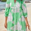 Womens Floral Mini Dresses 3/4 Sleeve V Neck Flowy Babydoll Dress Summer Beach Vacation Boho Outfits