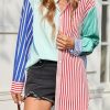 51N5pODcqtL.jpg Womens Color Block Striped Button Down Shirts Oversized Trendy Casual Blouses Long Sleeve Tops