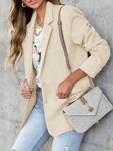 Women's Woolen Blazer Jackets Casual Long Sleeve Notch Lapel Open Front Work Office Blazers