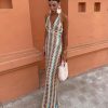 Womens Summer Sexy Deep V Backless Maxi Dress Slim Fit Crochet Floral Halter Party Dresses