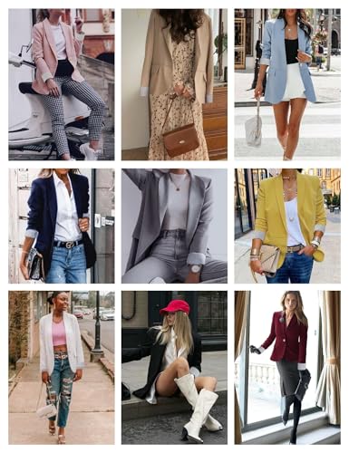 Blazer Jackets for Women Open Front Long Sleeve Work Office Casual Blazers with Pockets S-2XL