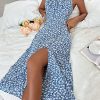 Women's Summer Split Thigh Spaghetti Strap Cami Midi Floral Dress