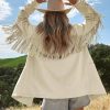 Womens Faux Suede Fringe Jacket Casual Blazer Long Sleeve Lapel Button Front Suit Jackets