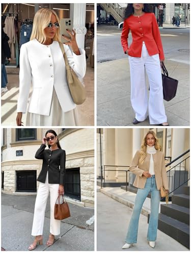 Womens Business Casual Fitted Blazers Collarless Split Hem Work Office Button Down Suit Jackets