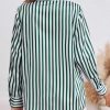 Womens Striped Button Down Shirts Casual Satin Long Sleeve Loose Work Blouse Tops