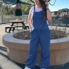 Womens Baggy Denim Overalls Loose Fit Lantern Jogger Leg Jean Jumpsuit with Pockets