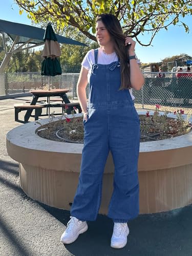 Womens Baggy Denim Overalls Loose Fit Lantern Jogger Leg Jean Jumpsuit with Pockets