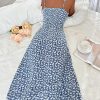 Women's Summer Split Thigh Spaghetti Strap Cami Midi Floral Dress