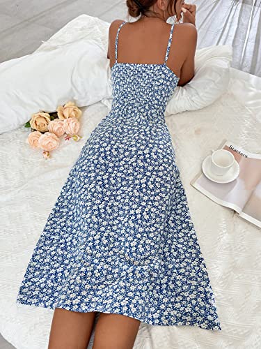 Women's Summer Split Thigh Spaghetti Strap Cami Midi Floral Dress