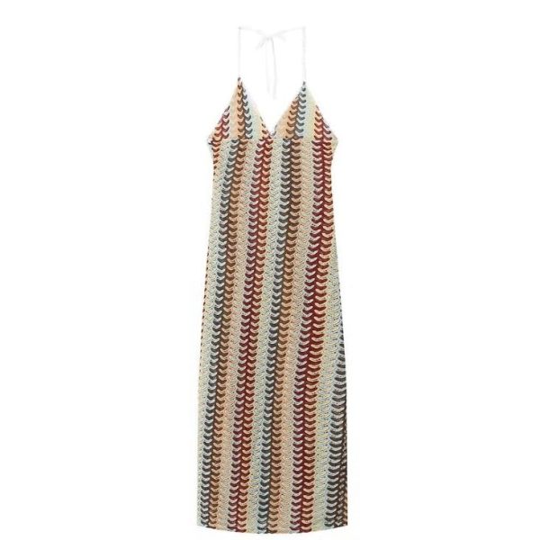 Womens Summer Sexy Deep V Backless Maxi Dress Slim Fit Crochet Floral Halter Party Dresses