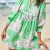 Womens Floral Mini Dresses 3/4 Sleeve V Neck Flowy Babydoll Dress Summer Beach Vacation Boho Outfits