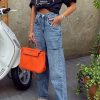 Womens High Waisted Baggy Jeans Side Cut Out Wide Leg Stretchy Trendy Denim Pants with Pockets
