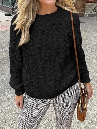 Womens Oversized Cable Knit Sweaters Crew Neck Long Sleeve Fall Chunky Pullover Casual Loose Fit Sweater Tops