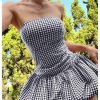 51XZIh-xpNL.jpg Women's Plaid Strapless Bubble Dress Sleeveless Ruffle Mini Tube Dresses