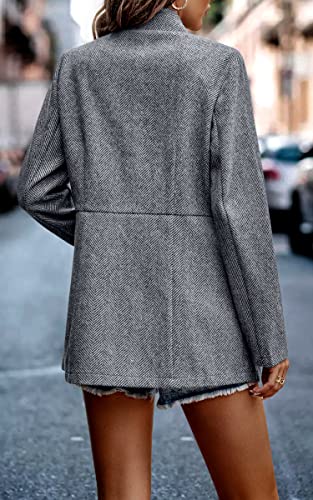 Women's Coat Casual Open Front Blazer Long Sleeve Stand Collar Solid Trench Business Work Office Jacket Outwear