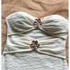 Women's Strapless Cut Out Mini Dress Metal Flower Textured Fitted Tube Bodycon Dress