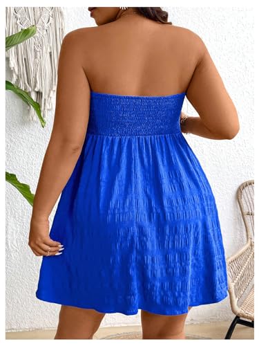 Women's Plus Size Sundresses Strapless Shirred A Line Tube Top Short Dress Beach Summer Dresses