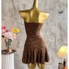 Women's Summer Strapless Tube Dress Drop Waist Ruffle Flowy Mini Dress Beach Sundress