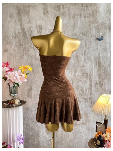 Women's Summer Strapless Tube Dress Drop Waist Ruffle Flowy Mini Dress Beach Sundress