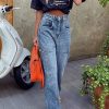 Womens High Waisted Baggy Jeans Side Cut Out Wide Leg Stretchy Trendy Denim Pants with Pockets