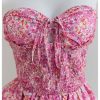 Women's Summer Boho Strapless Tube Floral Dress Tie Knot Shirred Bust Layered Ruffle Hem Smocked Vacation Dresses
