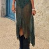 Womens Lace Maxi Skirt Summer High Low Asymmetrical Sheer Y2K Sexy Beach Cover-up Long Skirts