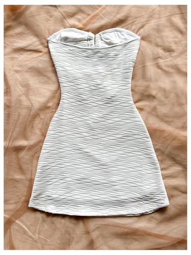 Women's Strapless Cut Out Mini Dress Metal Flower Textured Fitted Tube Bodycon Dress