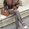 Womens Faux Leather Bomber Jackets Baseball Collar Zip Up Cropped Biker Coat with Pockets