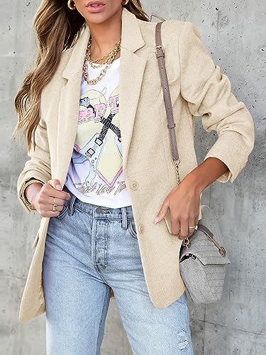 Women's Woolen Blazer Jackets Casual Long Sleeve Notch Lapel Open Front Work Office Blazers