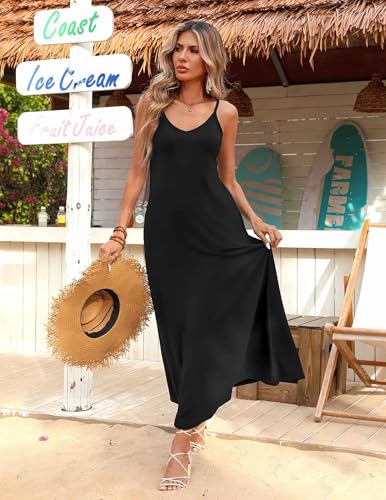 Womens Summer Maxi Dress Spaghetti Strap Casual Printed Dress Boho Floral Beach Sundress,