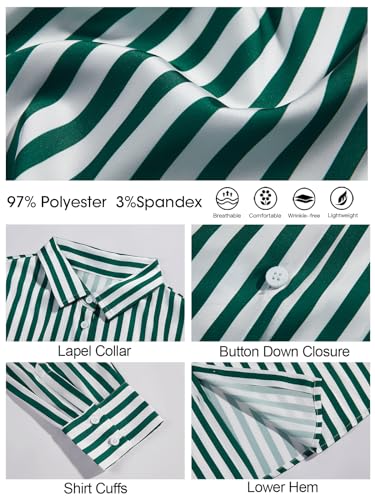 Womens Striped Button Down Shirts Casual Satin Long Sleeve Loose Work Blouse Tops