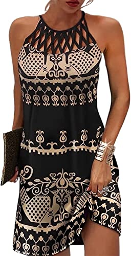 Summer Dresses for Women 2025 Casual Floral Halter Neck A-line Beach Vacation Sundresses with Pockets