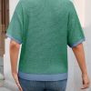 Womens Striped Cropped Sweaters Tops Color Block Short Sleeve Knit V Neck Fall Casual Pullover