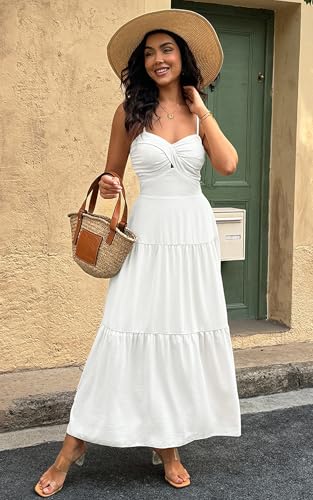 Women's Summer Strapless Maxi Dress 2025 Off Shoulder Hollow Out Smocked A Line Tube Tiered Long Dresses