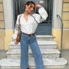 Womens Baggy Wide Leg Cropped Jeans Casual High Waisted Loose Vintage Denim Pants with Pockets
