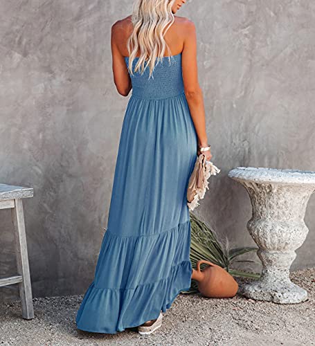 51o8JZwEf3L.jpg Womens Summer Cotton Strapless Elastic Smocked Boho Beach Casual Flowy Maxi Tube Dresses