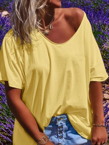 Womens Oversized Peace Love Joy Tshirts Summer Casual V Neck Short Sleeve Tops Embroidery Letter Boho Tee Shirts