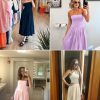 Women's Summer Strapless Dress Solid Hot Shot Off Shoulder Sundresses Flowy Long Casual Dress for Beach Purple