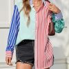 51qwz49GUzL.jpg Womens Color Block Striped Button Down Shirts Oversized Trendy Casual Blouses Long Sleeve Tops