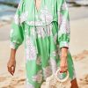 Womens Floral Mini Dresses 3/4 Sleeve V Neck Flowy Babydoll Dress Summer Beach Vacation Boho Outfits