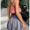 51tbTU6EWDL.jpg Women's Plaid Strapless Bubble Dress Sleeveless Ruffle Mini Tube Dresses