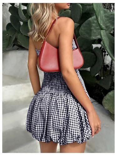 51tbTU6EWDL.jpg Women's Plaid Strapless Bubble Dress Sleeveless Ruffle Mini Tube Dresses