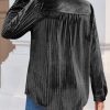 Womens Velvet Button Down Shirt Casual Long Sleeve V Neck Collared Tops Fall Shacket Jacket with Pockets