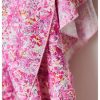 Women's Summer Boho Strapless Tube Floral Dress Tie Knot Shirred Bust Layered Ruffle Hem Smocked Vacation Dresses