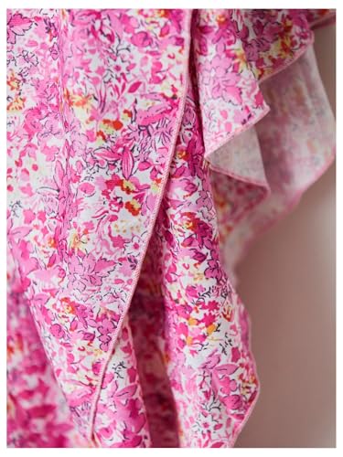 Women's Summer Boho Strapless Tube Floral Dress Tie Knot Shirred Bust Layered Ruffle Hem Smocked Vacation Dresses
