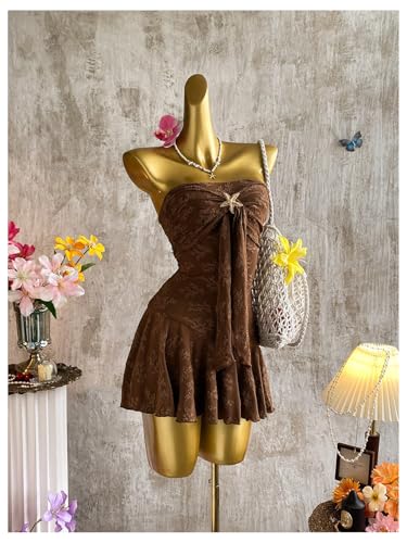 Women's Summer Strapless Tube Dress Drop Waist Ruffle Flowy Mini Dress Beach Sundress