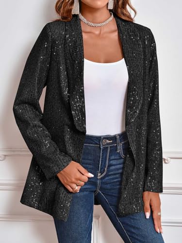 Women's Sequin Shiny Blazer Casual Laple Long Sleeve Sparkly Party Jackets Blazer