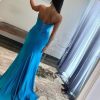 Mermaid Strapless Prom Dress for Women Long Cutout Satin Bow Ruched Formal Evening Gowns with Slit YZTS229