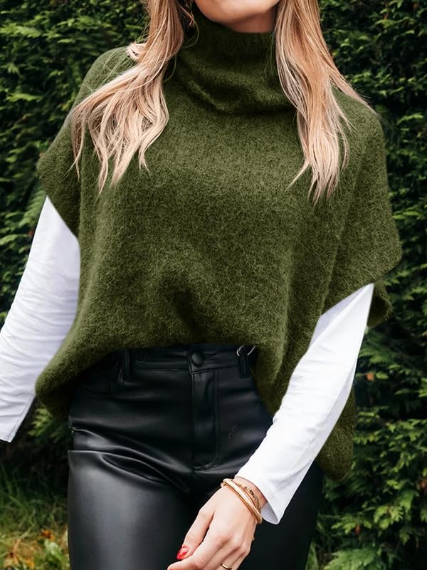 61Mz1HKjRZL.jpg Womens Oversized Turtleneck Poncho Sweaters Short Batwing Sleeve Casual Slouchy Loose Fit Chunky Knit Pullover Tops
